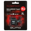 MicroSD  8GB  Qumo  Class 10 +SD адаптер
